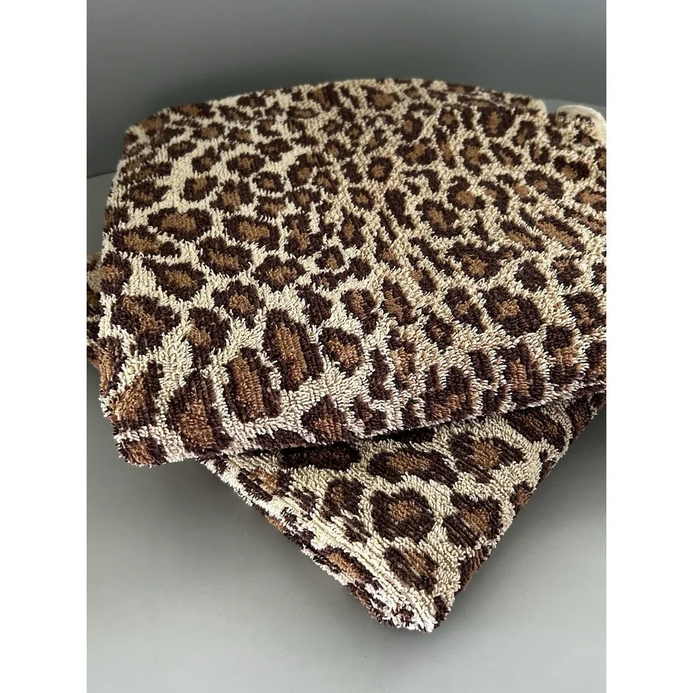 2 Vtg Ralph Lauren Aragon Leopard Print Bath Towel Cheetah USA 27x51